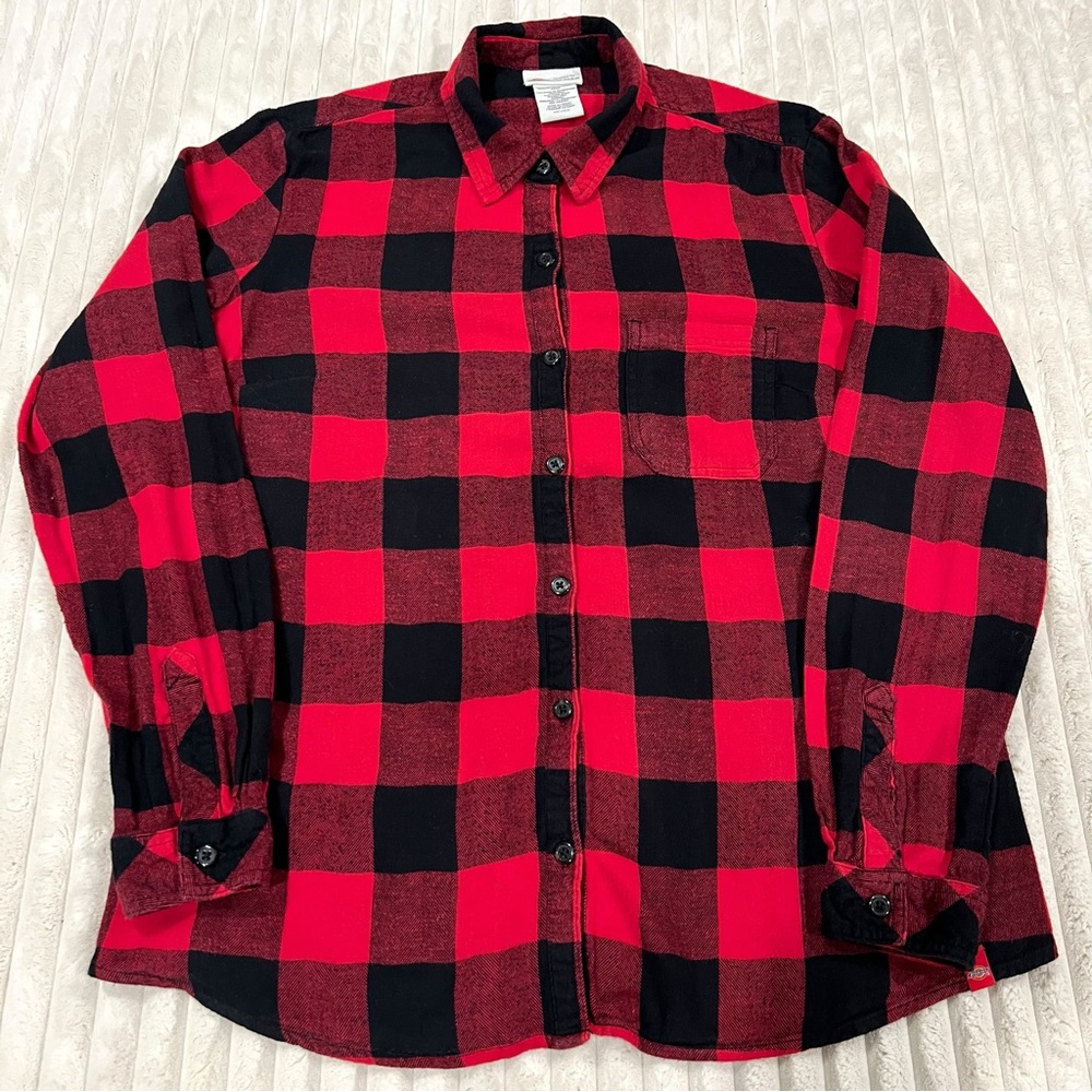 Dickies Red & Black Cozy Buffalo Plaid Flannel Top Women’s Size Large